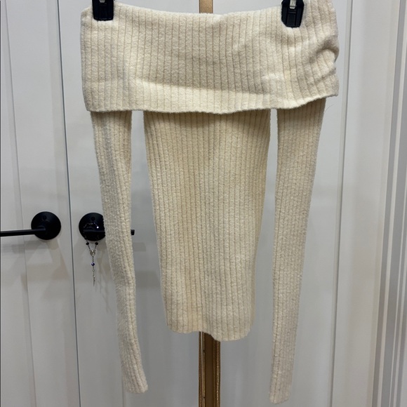 Express Off-Shoulder Ribbed Sweater in Cream - Picture 4 of 4
